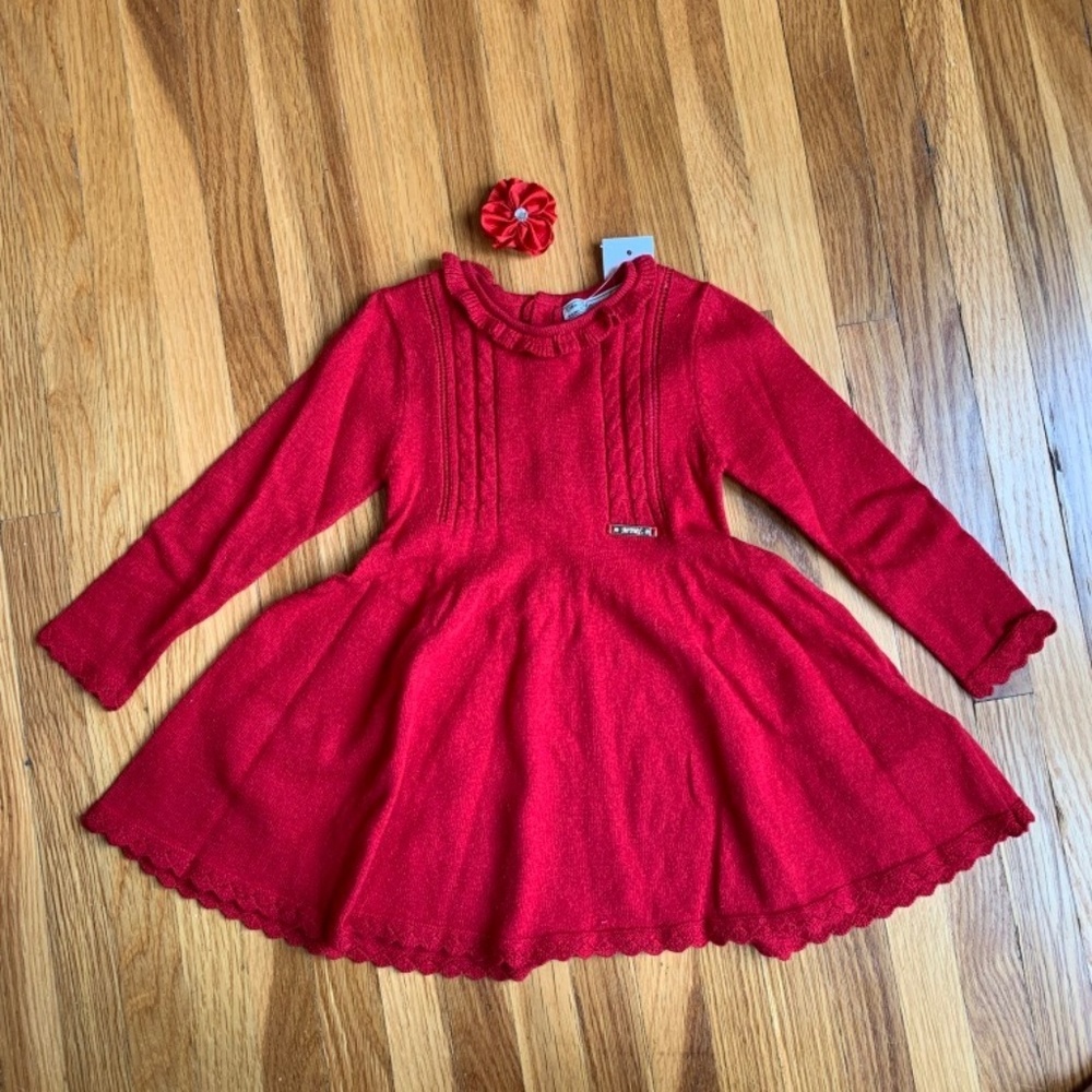 New with Tags! Red Knit Long Sleeve Dress with Bow